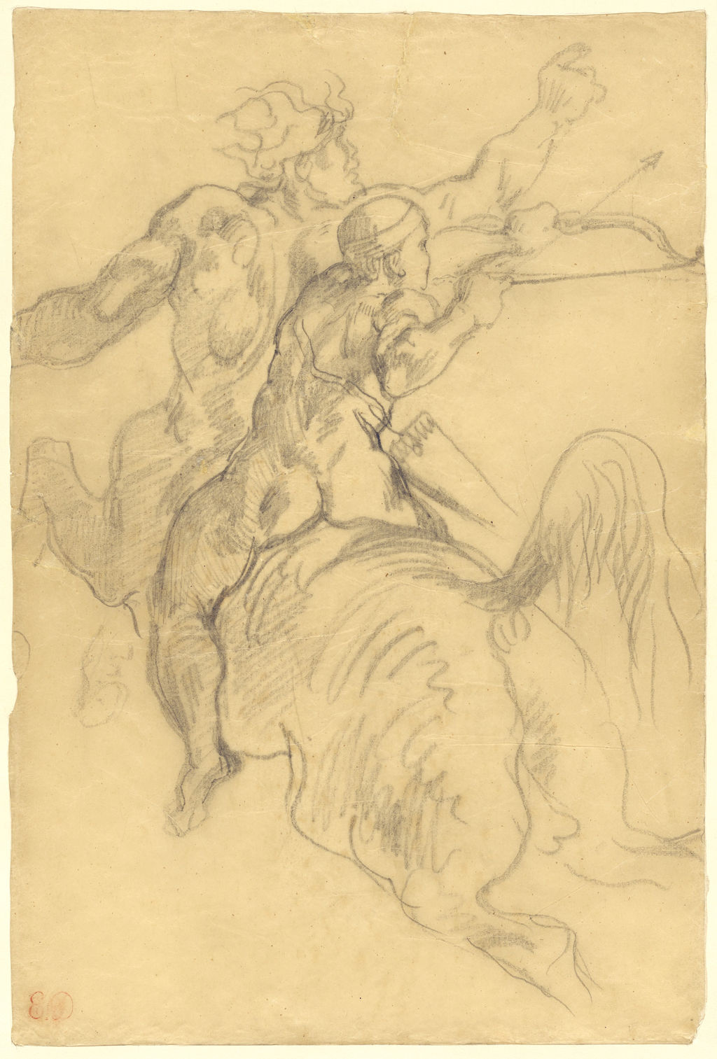 The Education of Achilles, c.1844, pencil on tracing paper. J. Paul Getty Museum; 2003.84. This separate vertical sheet compresses the lesson within closer edges.
