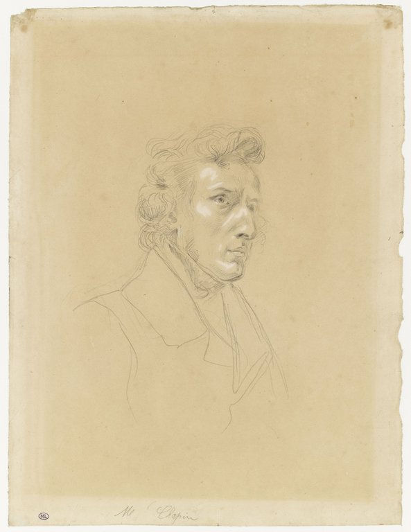 Portrait of Frédéric Chopin, about 1838, black chalk with white chalk heightening