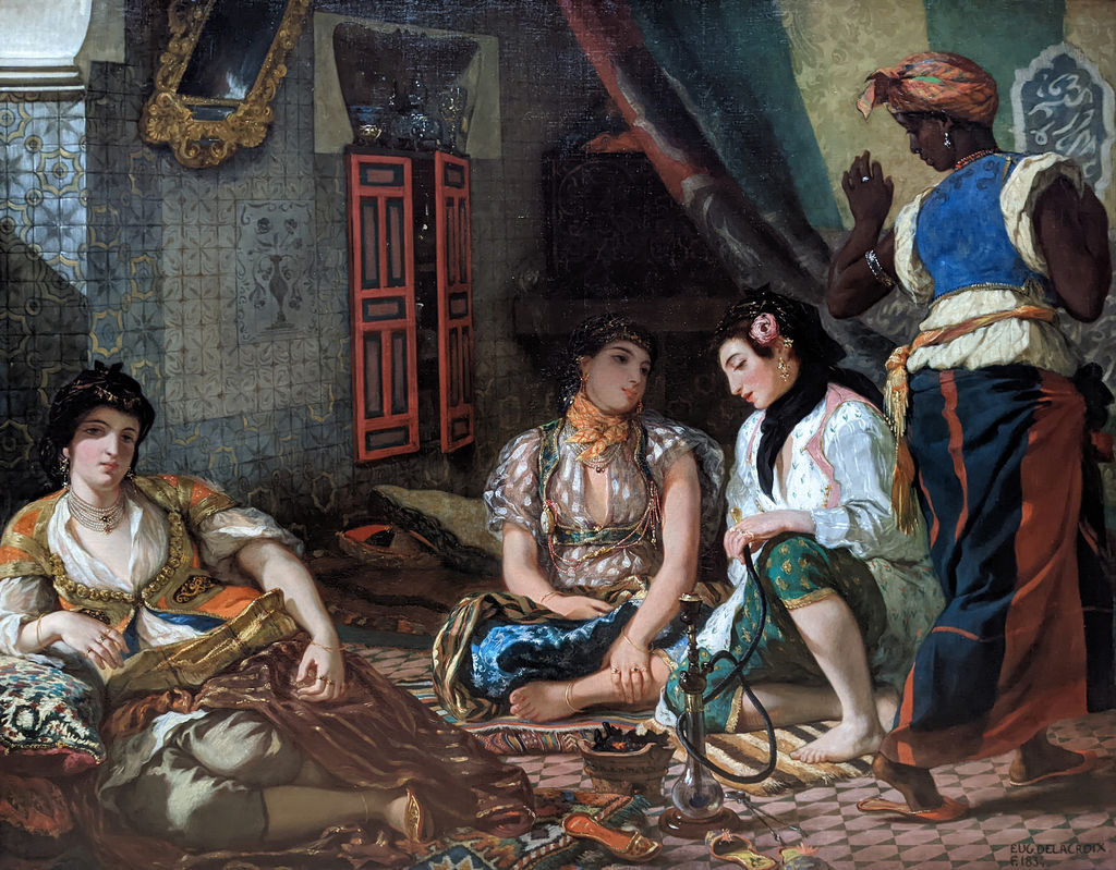 Women of Algiers in Their Apartment, 1834, oil on canvas. Musée du Louvre; INV 3824. This Algerian subject belongs to a different encounter from the Moroccan wedding.