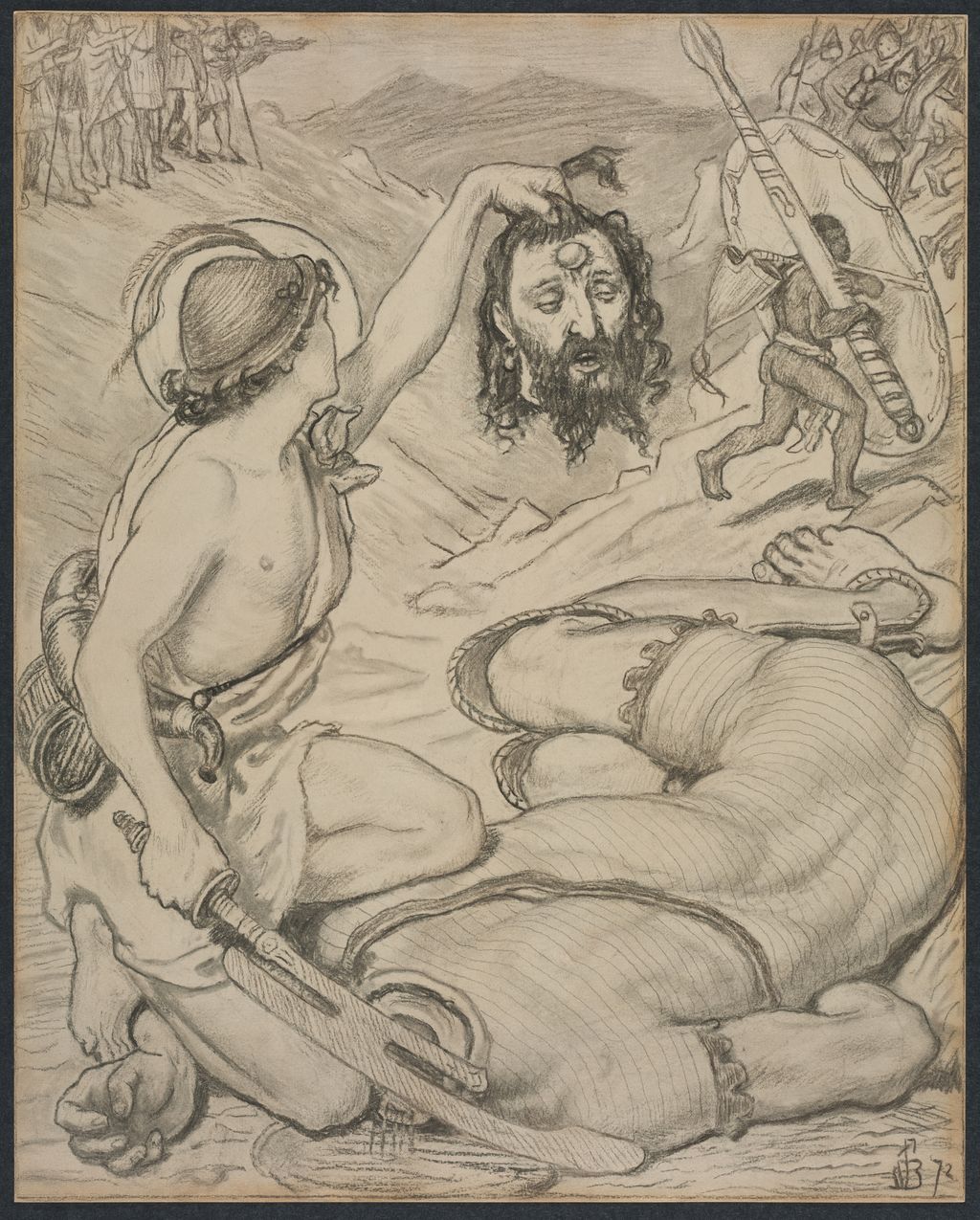 Ford Madox Brown, David and Goliath, cartoon for a stained-glass window at Jesus College, Cambridge, 1872. Charcoal and graphite on Japanese paper, supported by wove paper. Cleveland Museum of Art, 2013.247.