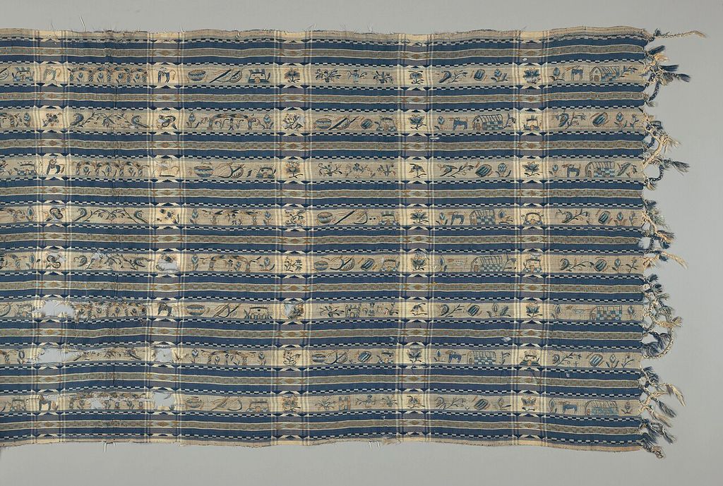 Historic Mexican rebozo, blue and white