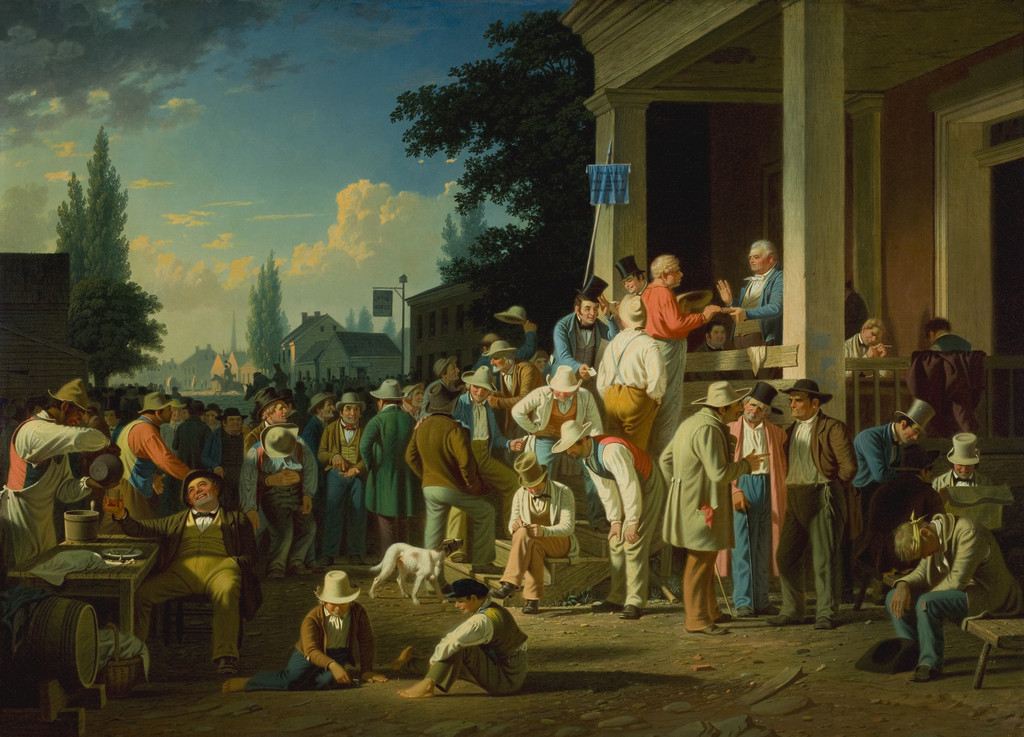 George Caleb Bingham, The County Election, 1852, replica. Oil on canvas, 96.5 × 132.1 cm. Saint Louis Art Museum, Gift of Bank of America, 44:2001. This is distinct from the museum’s 1851–52 original, 124:1944.