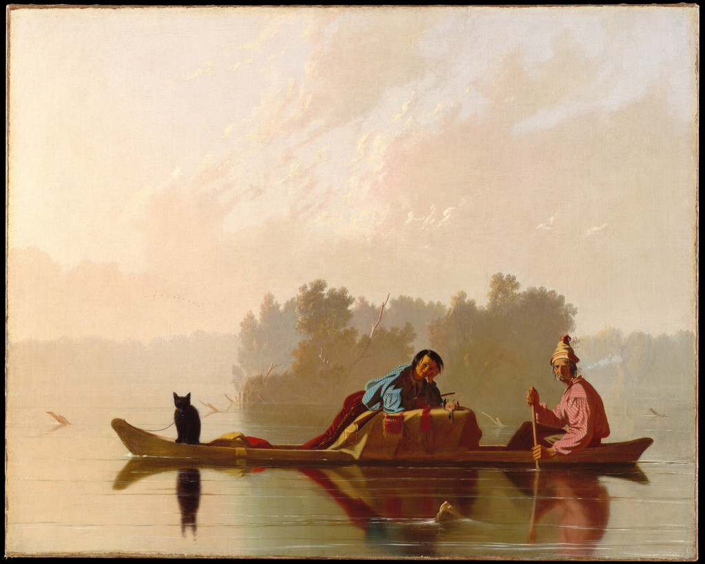George Caleb Bingham, Fur Traders Descending the Missouri, 1845. Oil on canvas, 73.7 × 92.7 cm. The Metropolitan Museum of Art, Morris K. Jesup Fund, 1933, 33.61.