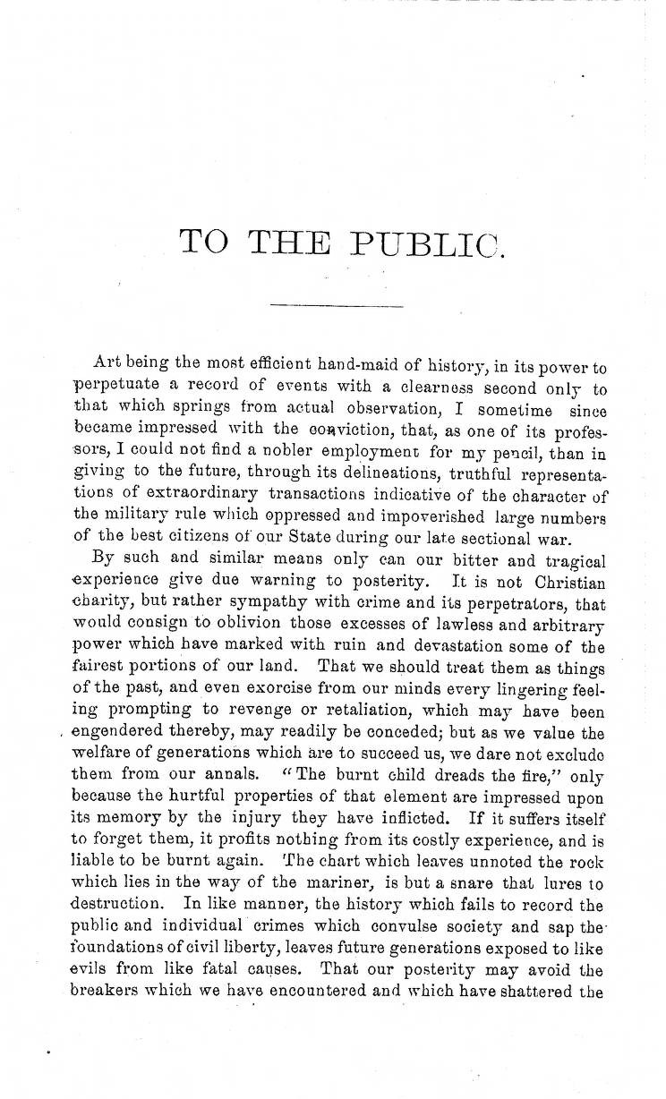 Opening page of George Caleb Bingham’s An Address to the Public, Vindicating a Work of Art, 1871. The State Historical Society of Missouri. Bingham’s postwar defence is distinct from the 1863 military order reproduced in its appendix.