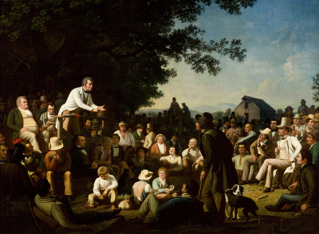 George Caleb Bingham, Stump Speaking, 1853–54. Oil on canvas, 108 × 147.3 cm. Saint Louis Art Museum, Gift of Bank of America, 43:2001.