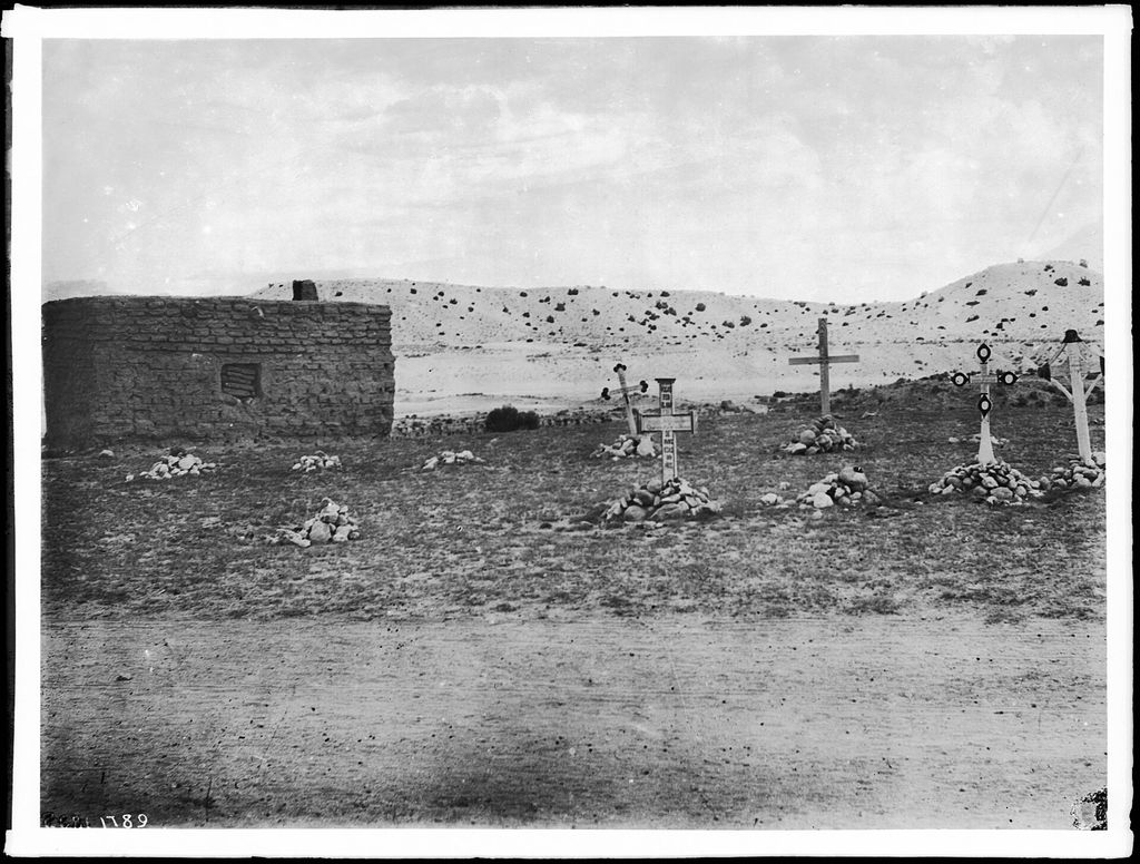 Photograph of Penitente crosses at San Rafael, New Mexico, around 1900.