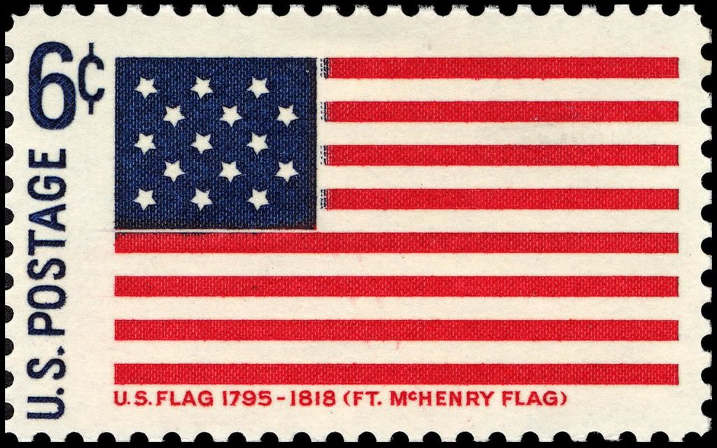 Contextual image of Historic United States flag commemorative stamp.