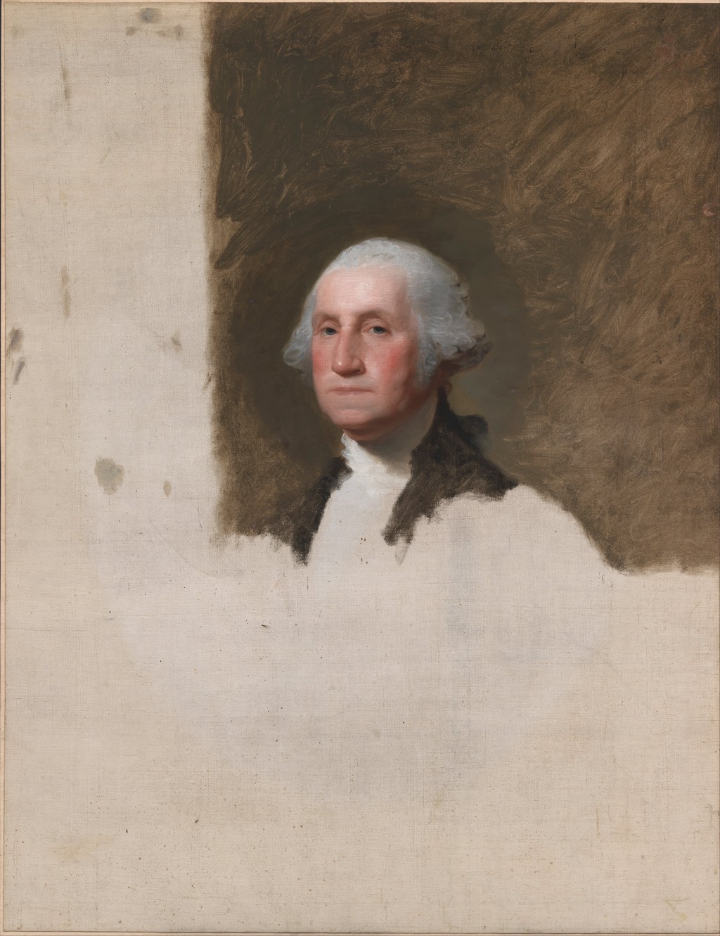 Gilbert Stuart, George Washington (The Athenaeum Portrait), 1796. The unfinished canvas is jointly owned by the National Portrait Gallery, Smithsonian Institution, and the Museum of Fine Arts, Boston.