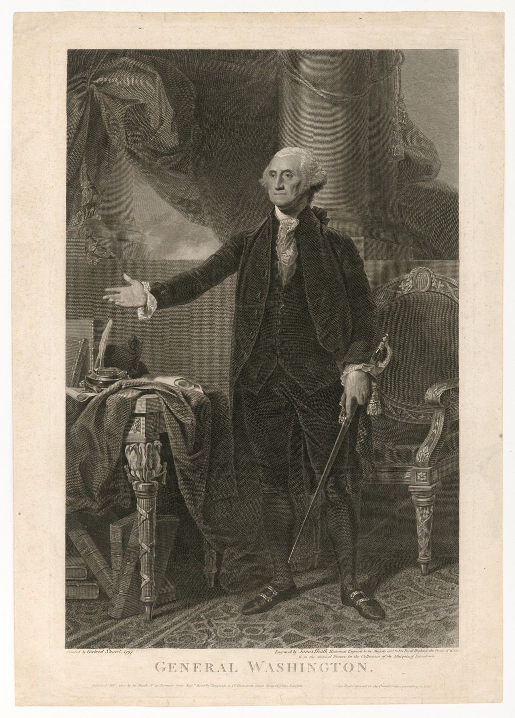 James Heath after Gilbert Stuart, George Washington (Lansdowne type), 1800, engraving on paper. National Portrait Gallery, Smithsonian Institution, NPG.81.55. CC0.