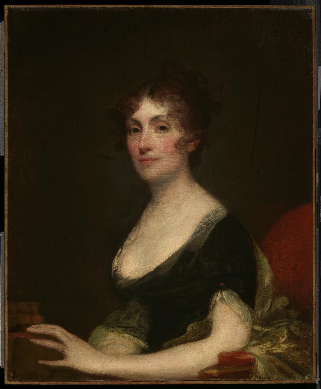 Gilbert Stuart, Mrs. Perez Morton (Sarah Wentworth Apthorp), about 1802, Museum of Fine Arts, Boston, 39.681. This seated black-dress canvas is distinct from Worcester’s veil portrait and Winterthur’s panel. Wikimedia Commons, Public Domain.