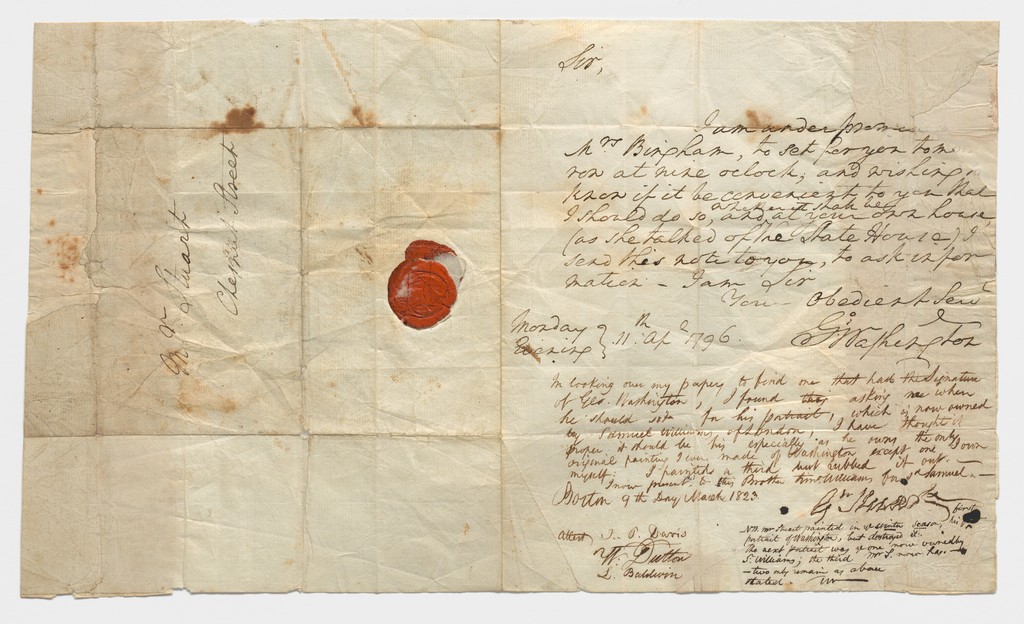 George Washington’s letter to Gilbert Stuart, 11 April 1796, with Stuart’s annotation of 9 March 1823. National Portrait Gallery, Smithsonian Institution,AD/NPG.2022.2; acquired through the generosity of Robert B. and Lynne B. Uhler. CC 0.