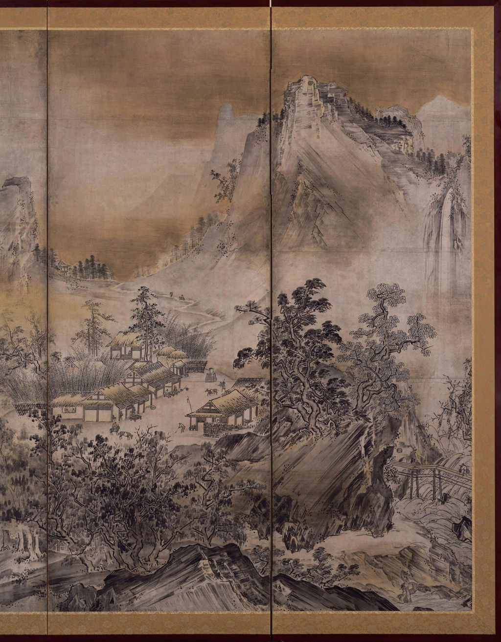 《瀟湘八景図屏風》、山村を含む一双の部分