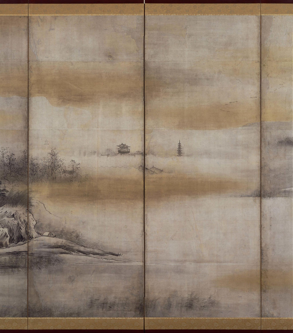 《瀟湘八景図屏風》、水辺を含む一双の部分