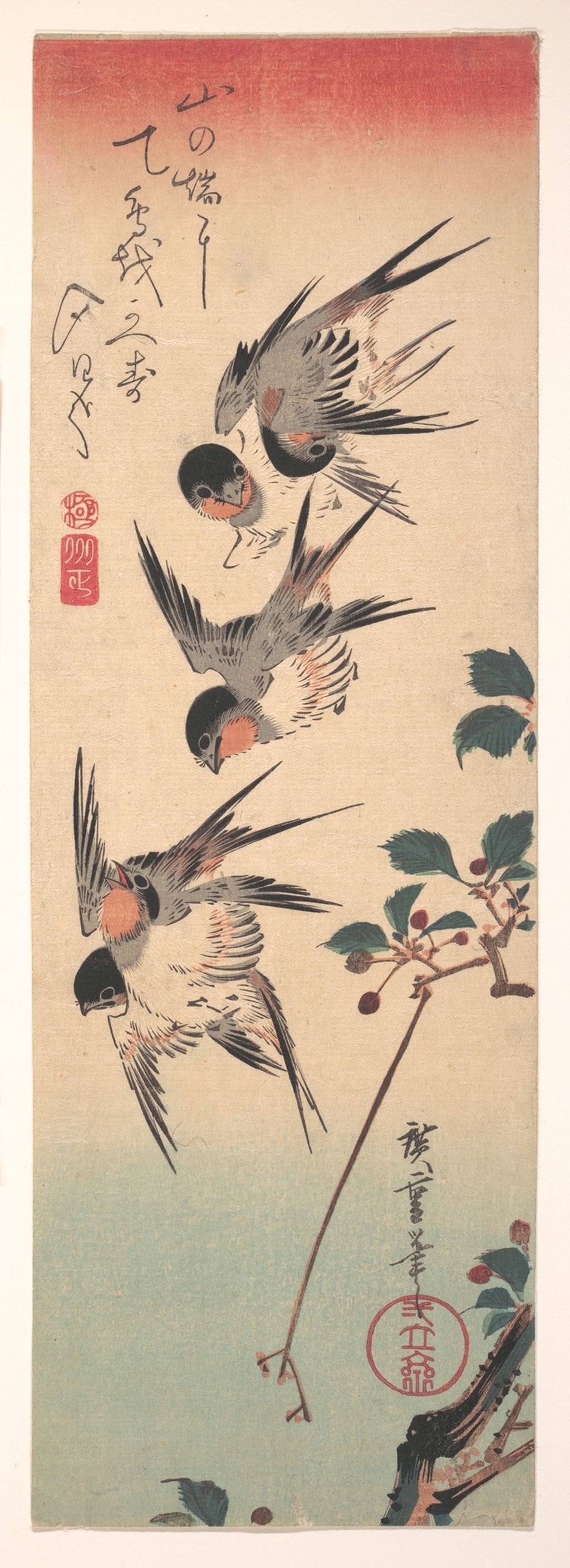 歌川広重、《桜に燕》