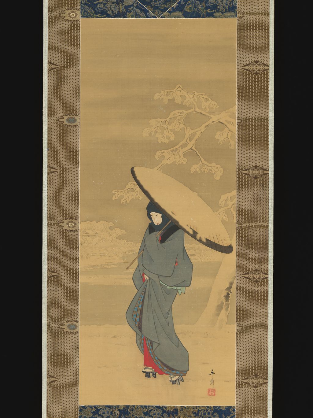 歌川広重、《雪中を歩く女》