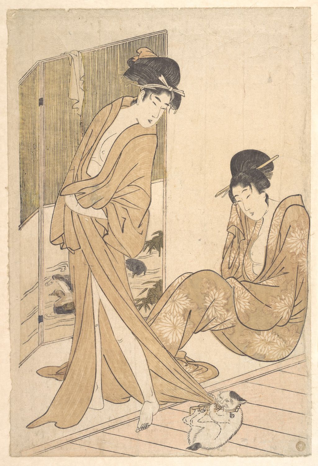 喜多川歌麿《湯上がりの浴衣姿の二人の女性》。メトロポリタン美術館、JP142。モネ旧蔵の摺りではない。