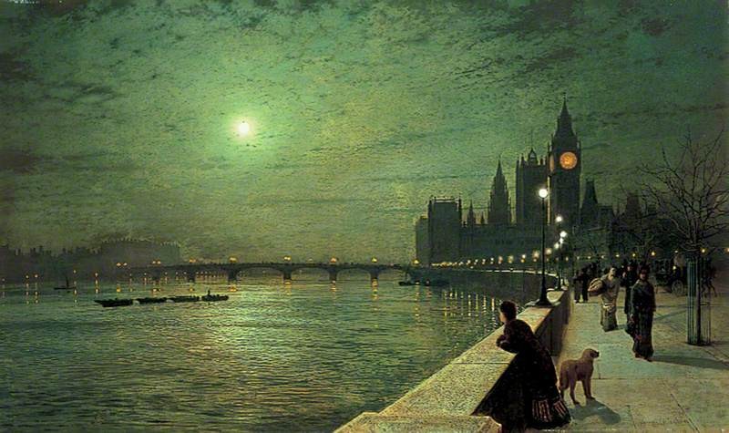 Reflections on the Thames, Westminster, London by John Atkinson Grimshaw