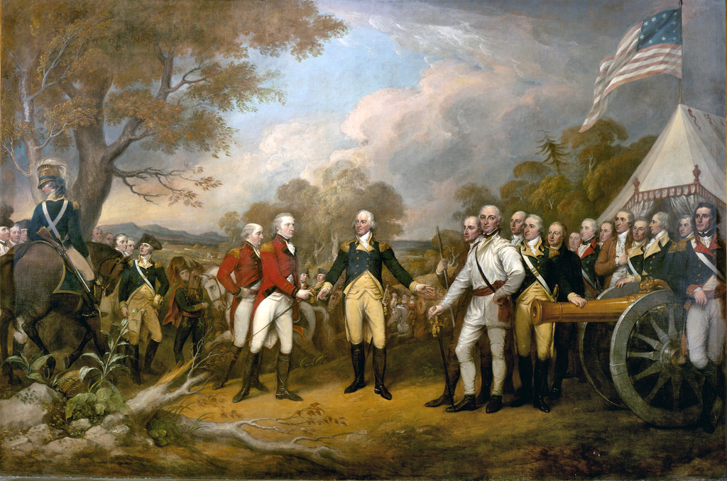 John Trumbull, Surrender of General Burgoyne, completed December 1821. Oil on canvas, 12 × 18 feet. United States Capitol Rotunda.