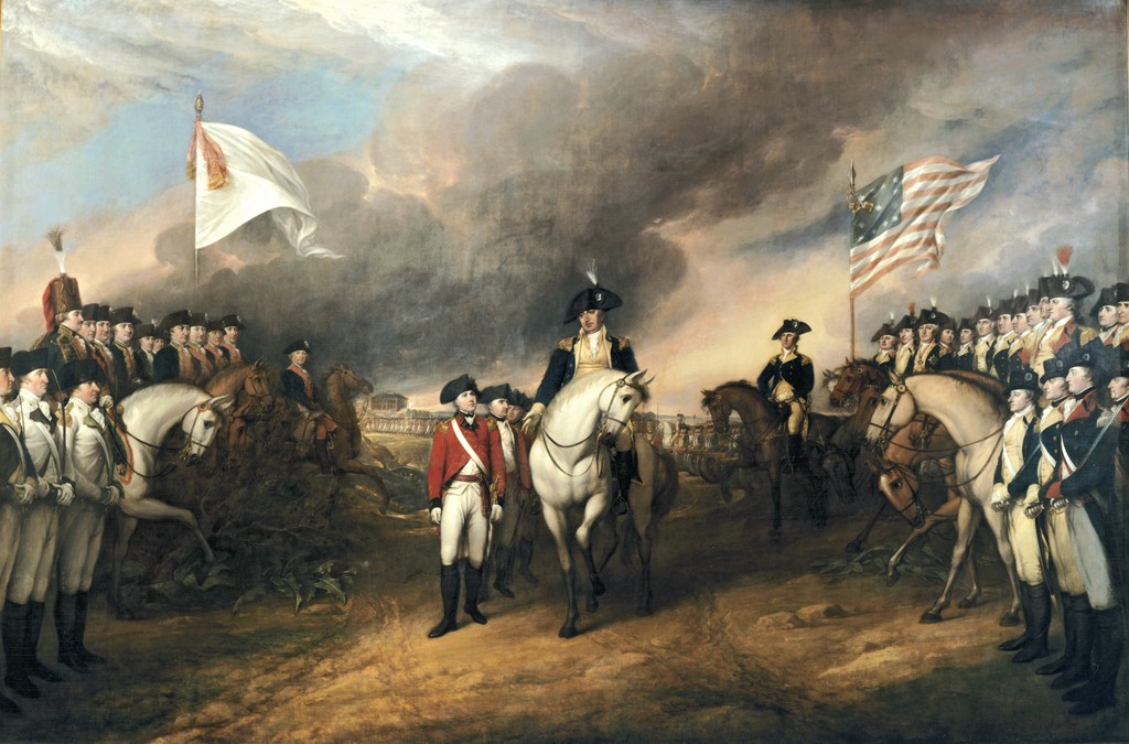 John Trumbull, Surrender of Lord Cornwallis, 1819–20. Oil on canvas, 12 × 18 feet. United States Capitol Rotunda. Charles O’Hara conducts the surrender to Benjamin Lincoln; Cornwallis is absent.
