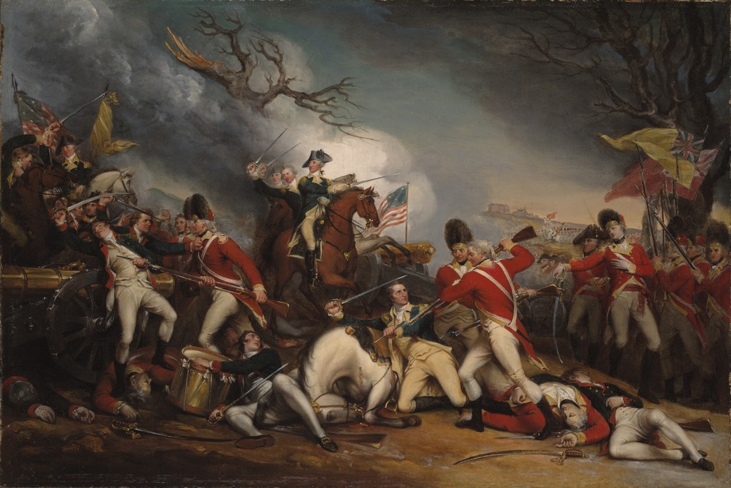 John Trumbull, The Death of General Mercer at the Battle of Princeton, January 3, 1777, about 1787–1831. Oil on canvas, 51.1 × 75.9 cm. Yale University Art Gallery, 1832.6.1. Mercer died on 12 January 1777.