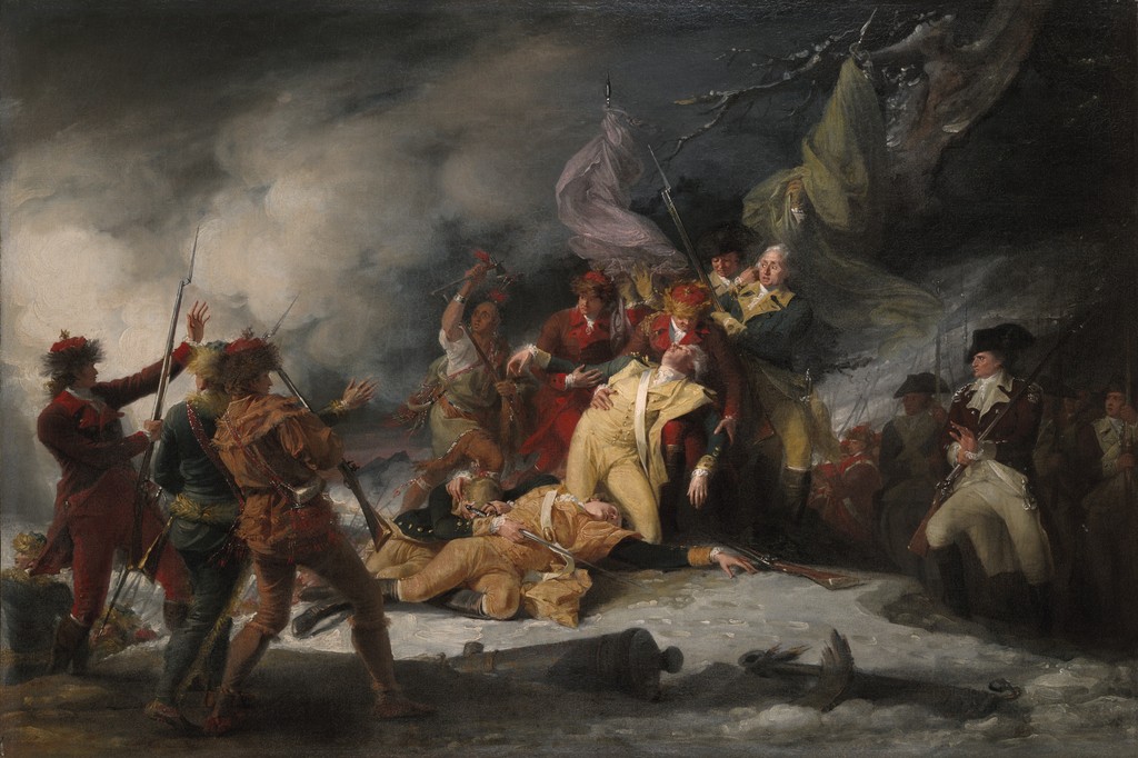 John Trumbull, The Death of General Montgomery in the Attack on Quebec, December 31, 1775, 1786. Oil on canvas, 62.5 × 93.9 cm. Yale University Art Gallery, 1832.2.