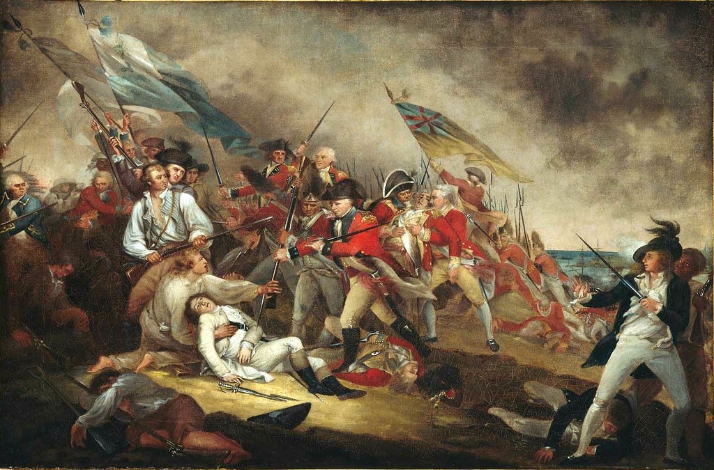 John Trumbull, The Death of General Warren at the Battle of Bunker’s Hill, 17 June, 1775, after 1815–before 1831. Oil on canvas, 50.16 × 75.56 cm. Museum of Fine Arts, Boston, 1977.853; Gift of Howland S. Warren. Later version of the composition first completed in 1786.