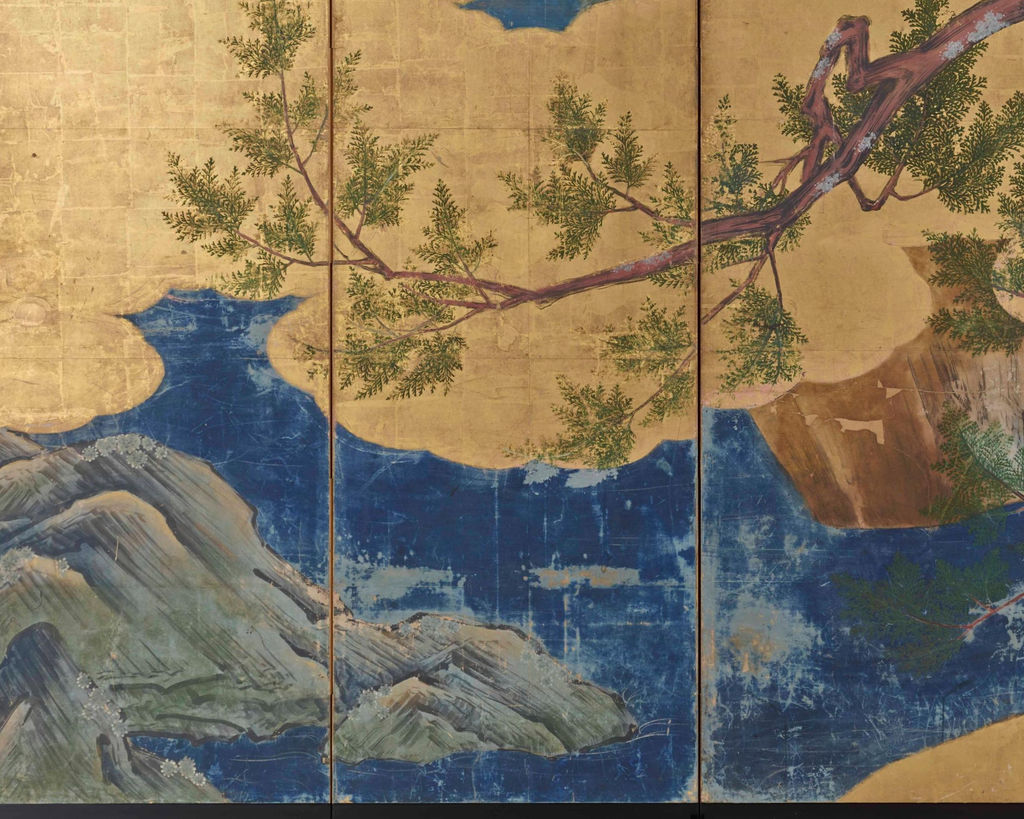 水と岩の細部、《檜図屏風》左隻