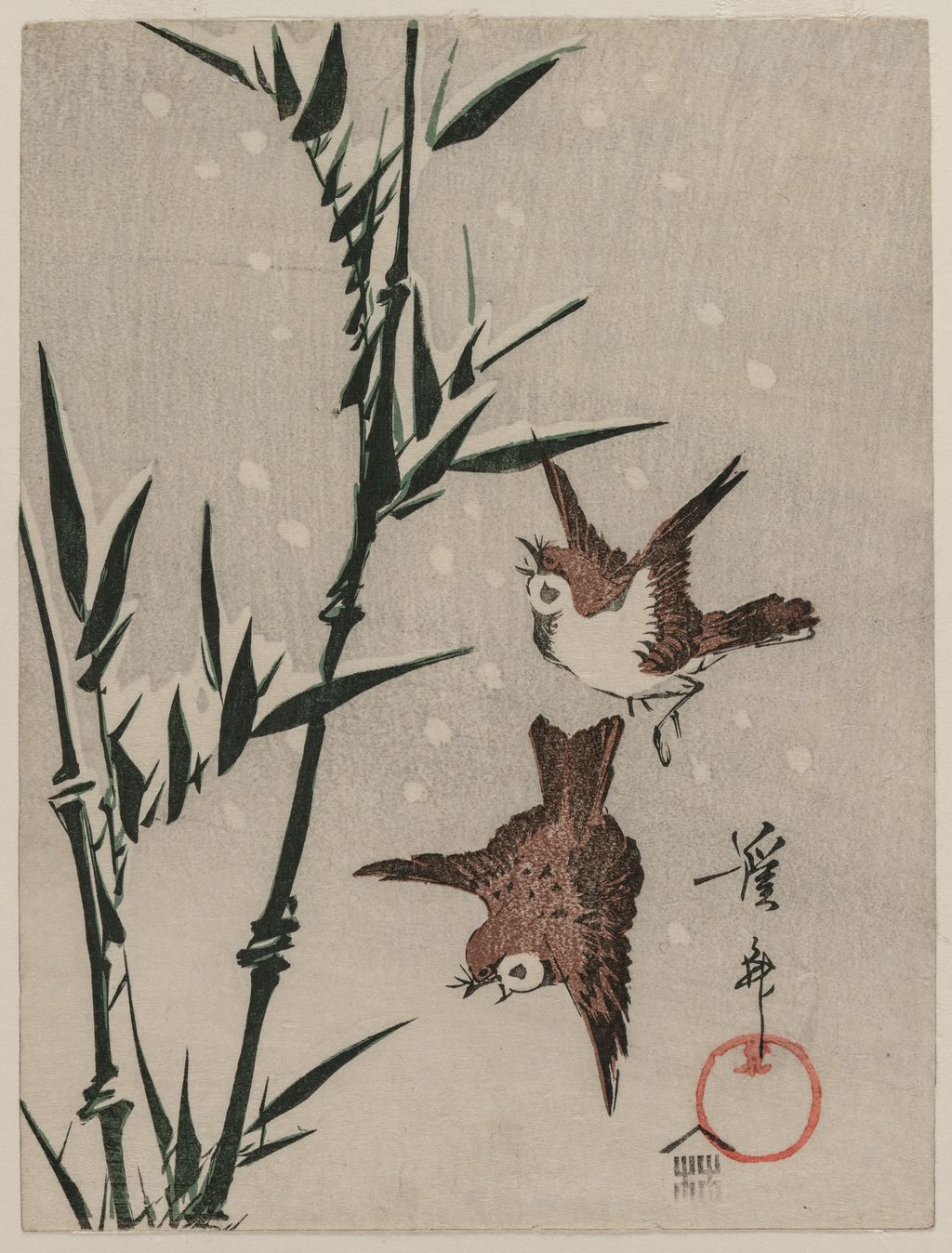 《Sparrows, Bamboo and Falling Snow》