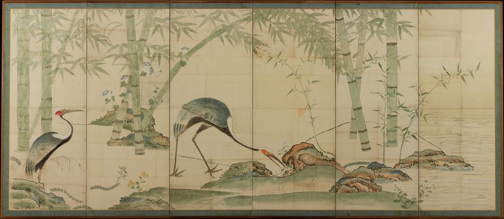 《松竹に鶴図屏風画稿》六曲の画面 — Met 1975.268.62, .63