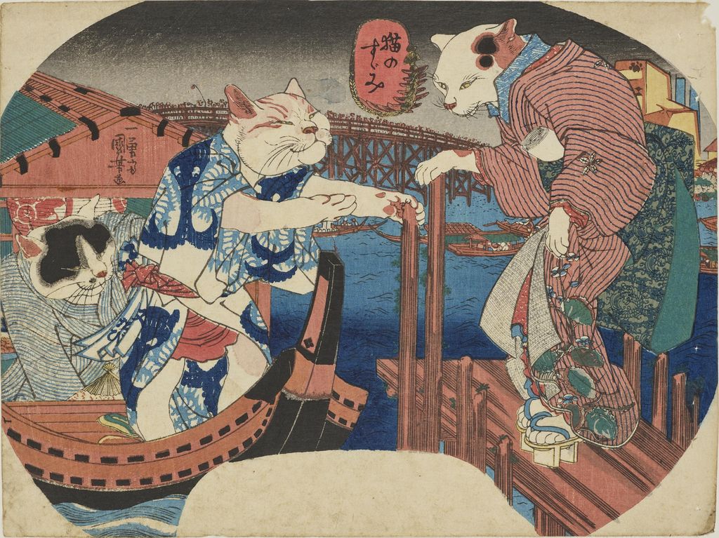 国芳《猫のすゞみ》、東京国立博物館