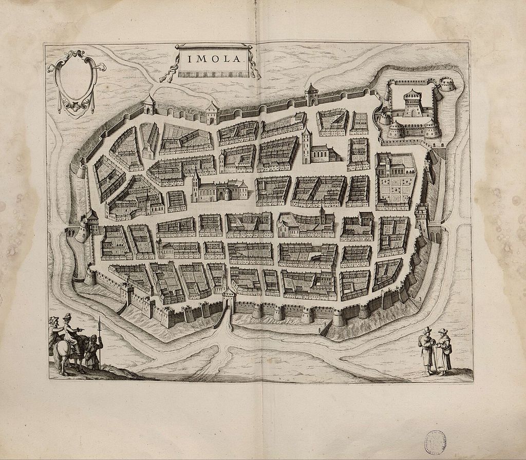 Spätere Vogelperspektive von Imola, veröffentlicht von Joan Blaeu