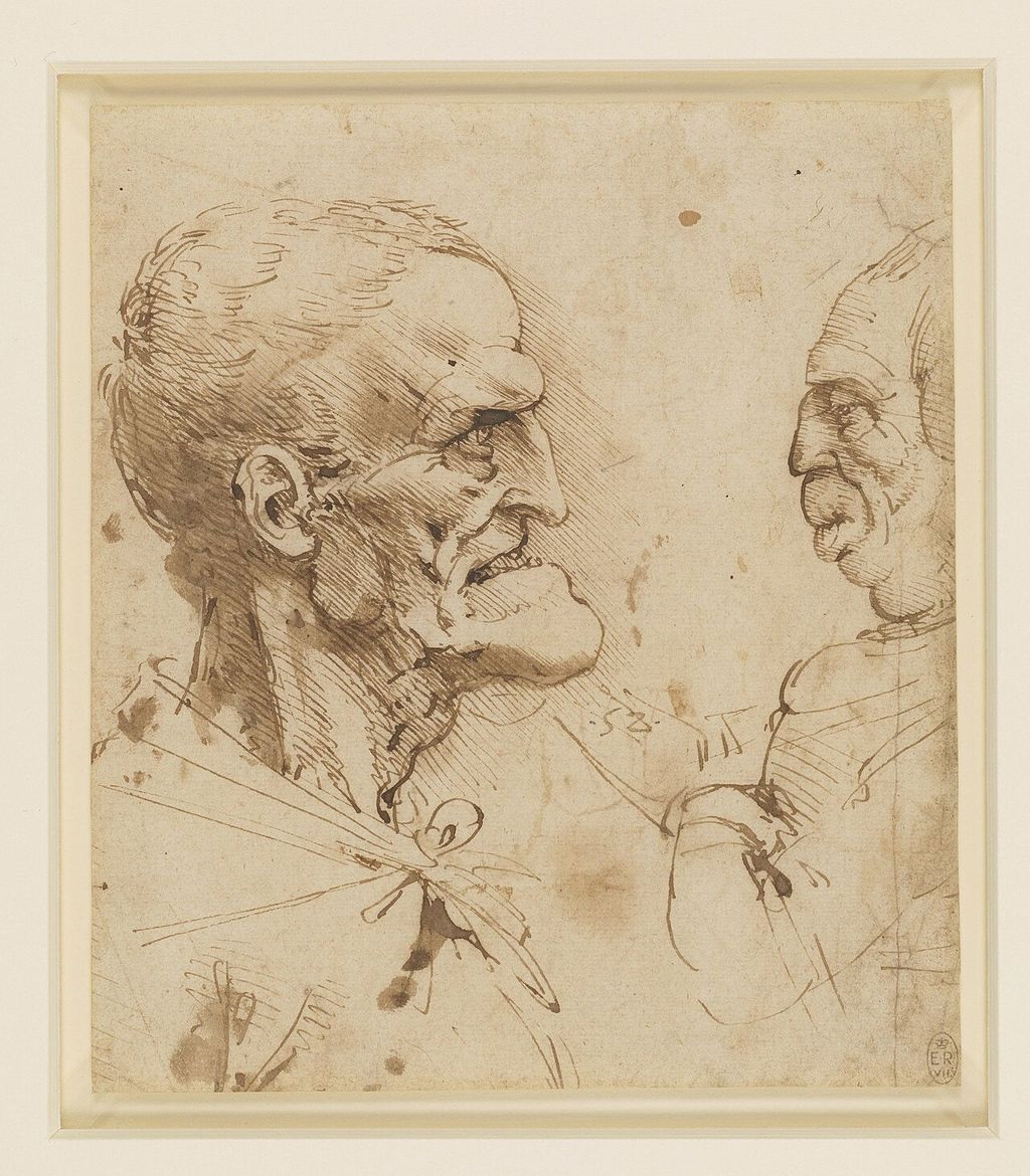 Zwei groteske Profile von Leonardo da Vinci.