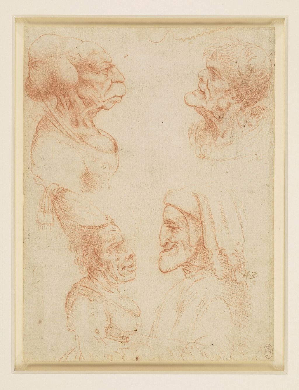 Vier groteske Köpfe nach Leonardo.