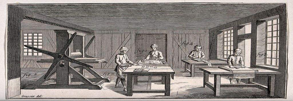 Public-domain contextual image: Historic printer’s workshop with printing press.