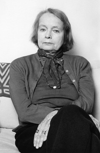 Betty Parsons seated, in a black-and-white portrait detail photographed by Lynn Gilbert in 1977.