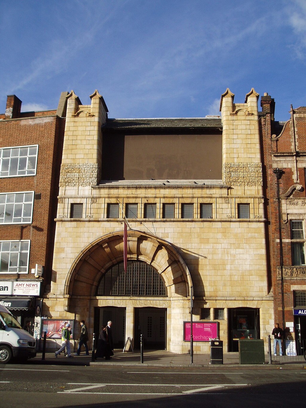 The Whitechapel Gallery’s historic facade and arched entrance in London.