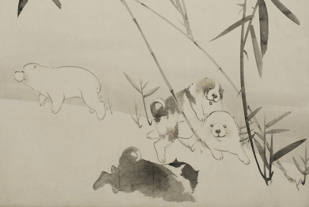 《Puppies and Bamboo in Moonlight》、旧裏面のカラー部分写真