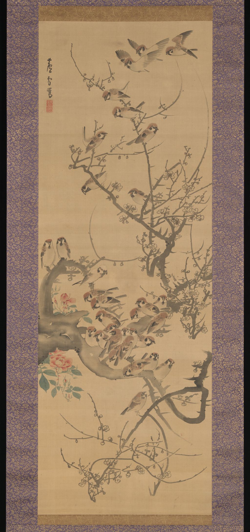《梅雀図》、掛軸全景
