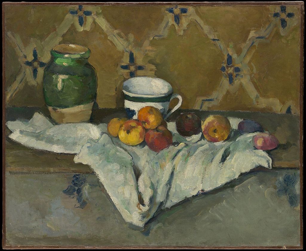 Paul Cézanne, Still Life with Jar, Cup and Apples: an earlier approach to objects and pictorial space.
