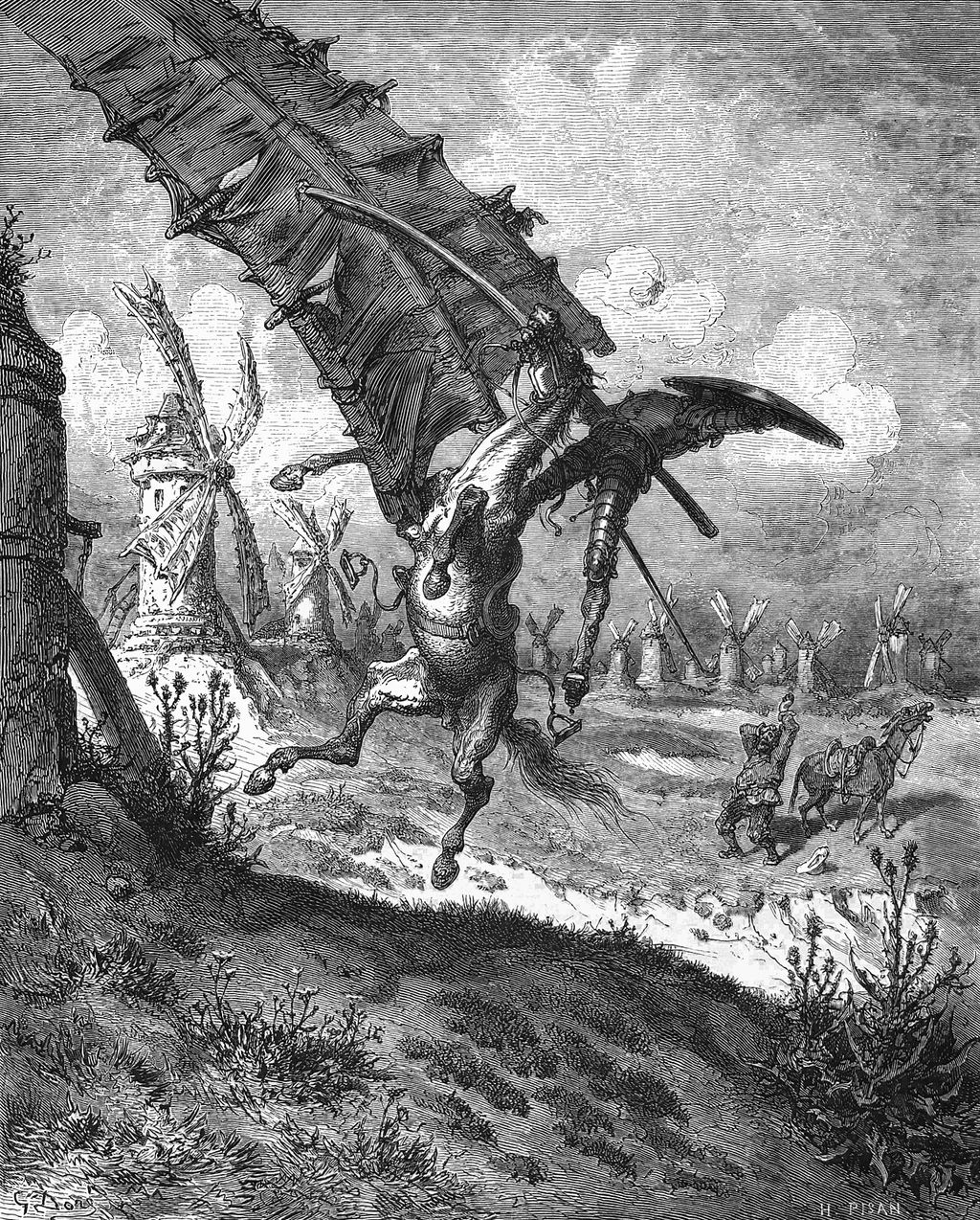 Gustave Dorés Don-Quijote-Illustration, 1863 von Héliodore Pisan gestochen; dies ist nicht Picassos Zeichnung.