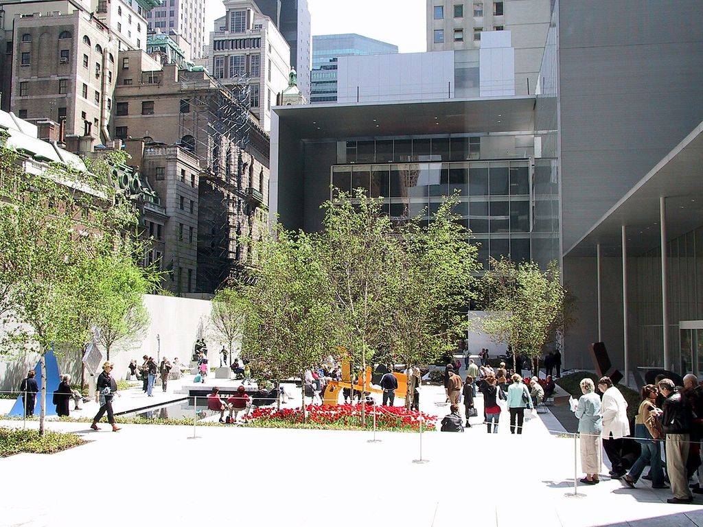 View of the Museum of Modern Art sculpture garden in New York in 2005.
