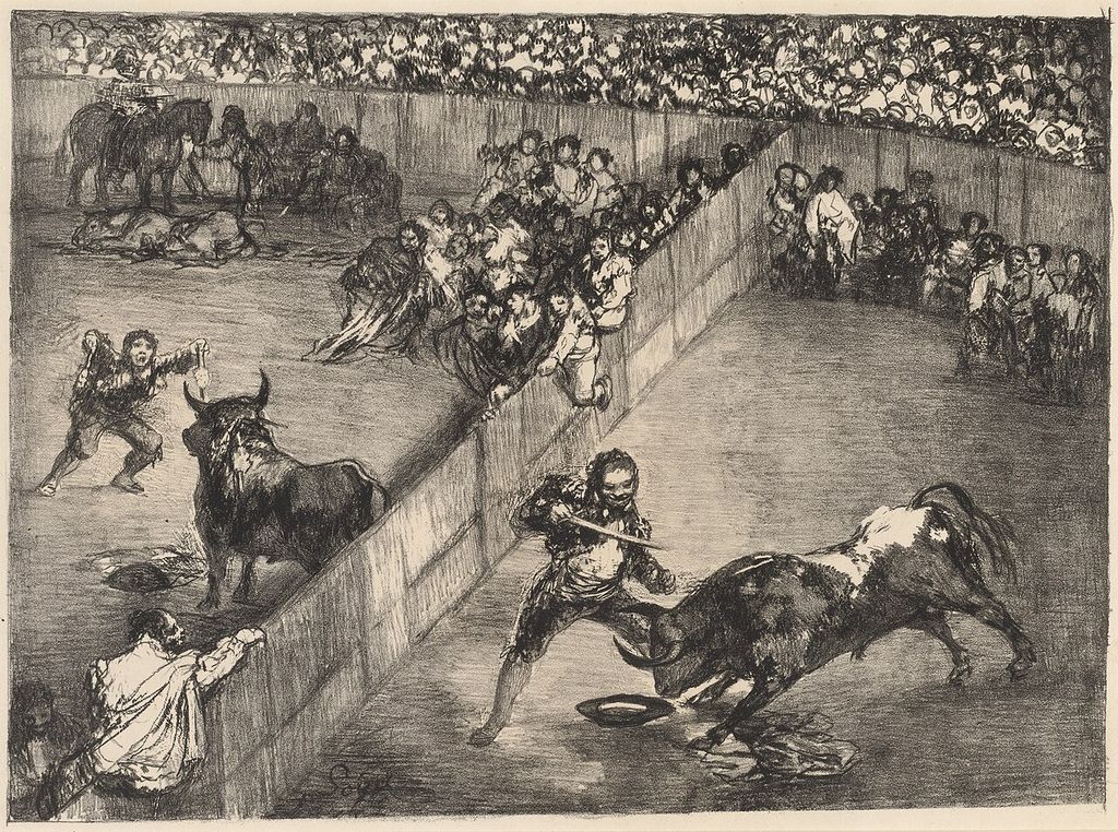 Francisco de Goya, Bullfight in a Divided Ring, an earlier print that gives bullfighting a complex pictorial setting.
