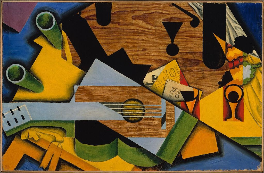 Juan Gris's 1913 Cubist still life with guitar, glass and flat coloured shapes.