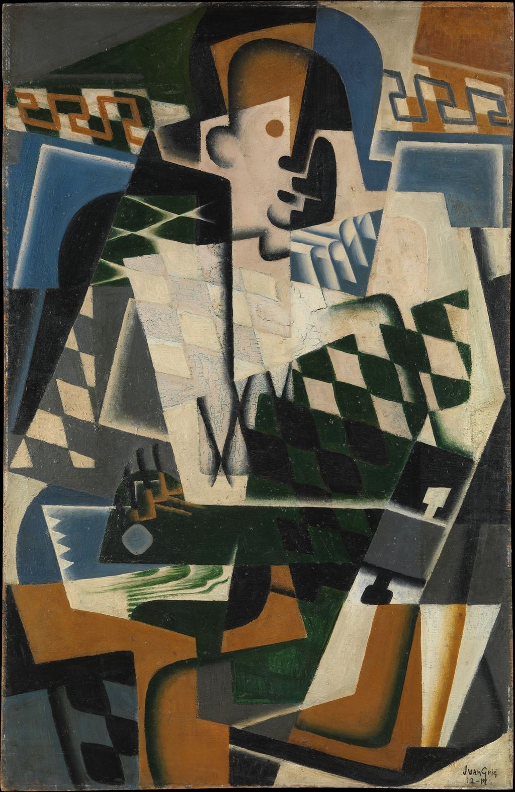 Juan Gris's 1917 Cubist painting of a Harlequin holding a guitar.