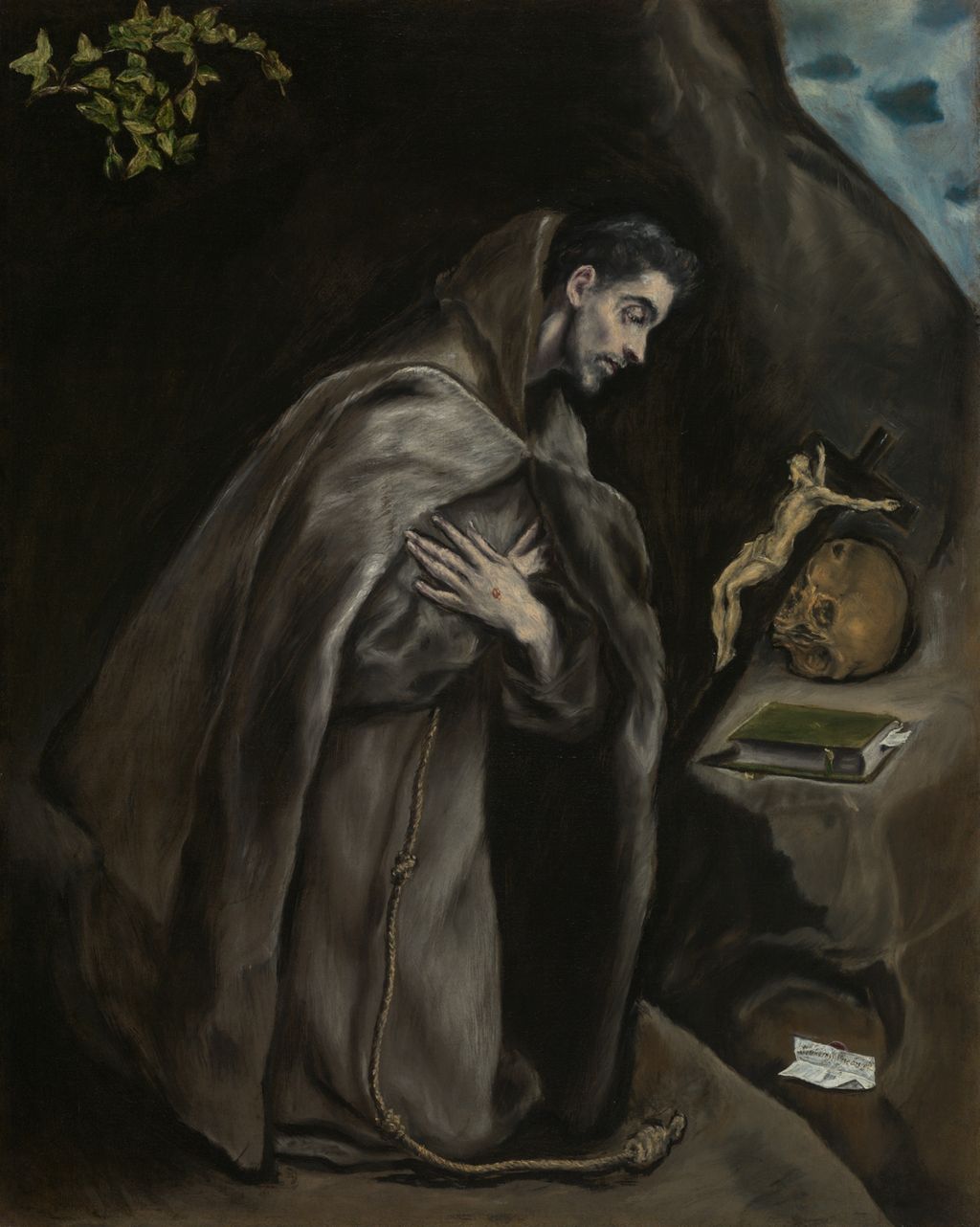 El Greco, Saint Francis Kneeling in Meditation: a comparison for expressive hands, elongated bodies and restrained settings.