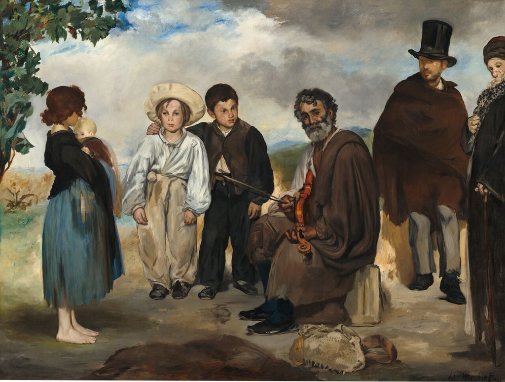 Manet painting of a group of musicians and people