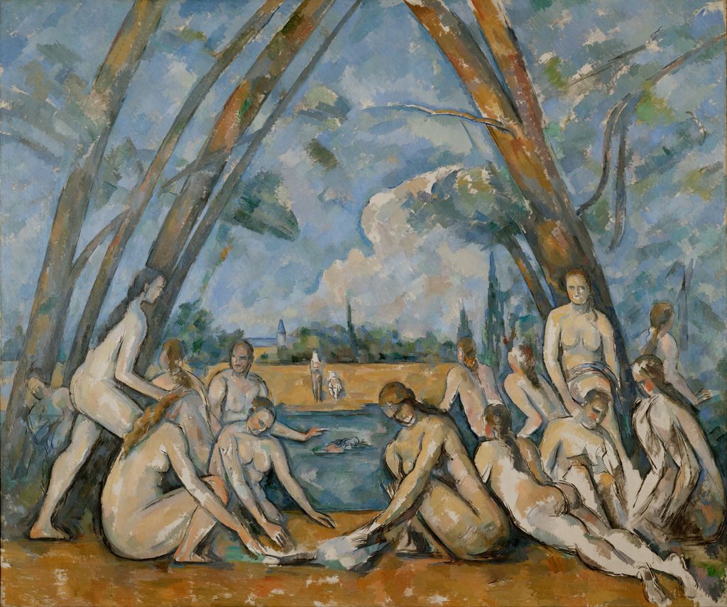 Cézanne’s Philadelphia Large Bathers has a more open surface than London’s monumental version;Philadelphia Museum of Art,W1937-1-1.