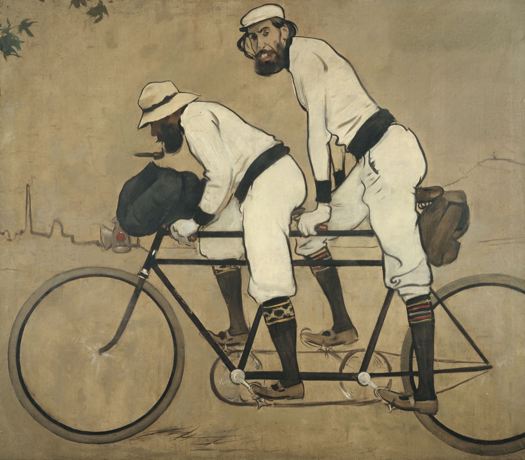 Ramon Casas and Pere Romeu riding a tandem bicycle