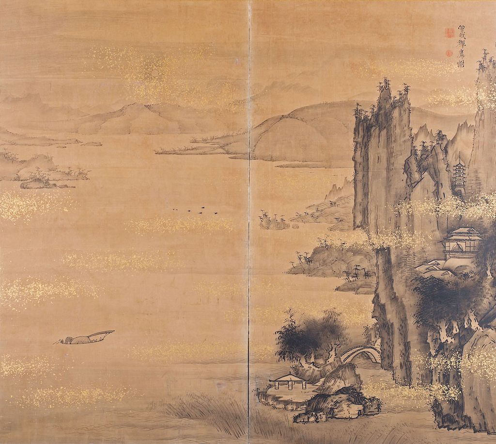 《山水図屏風》、二曲一隻