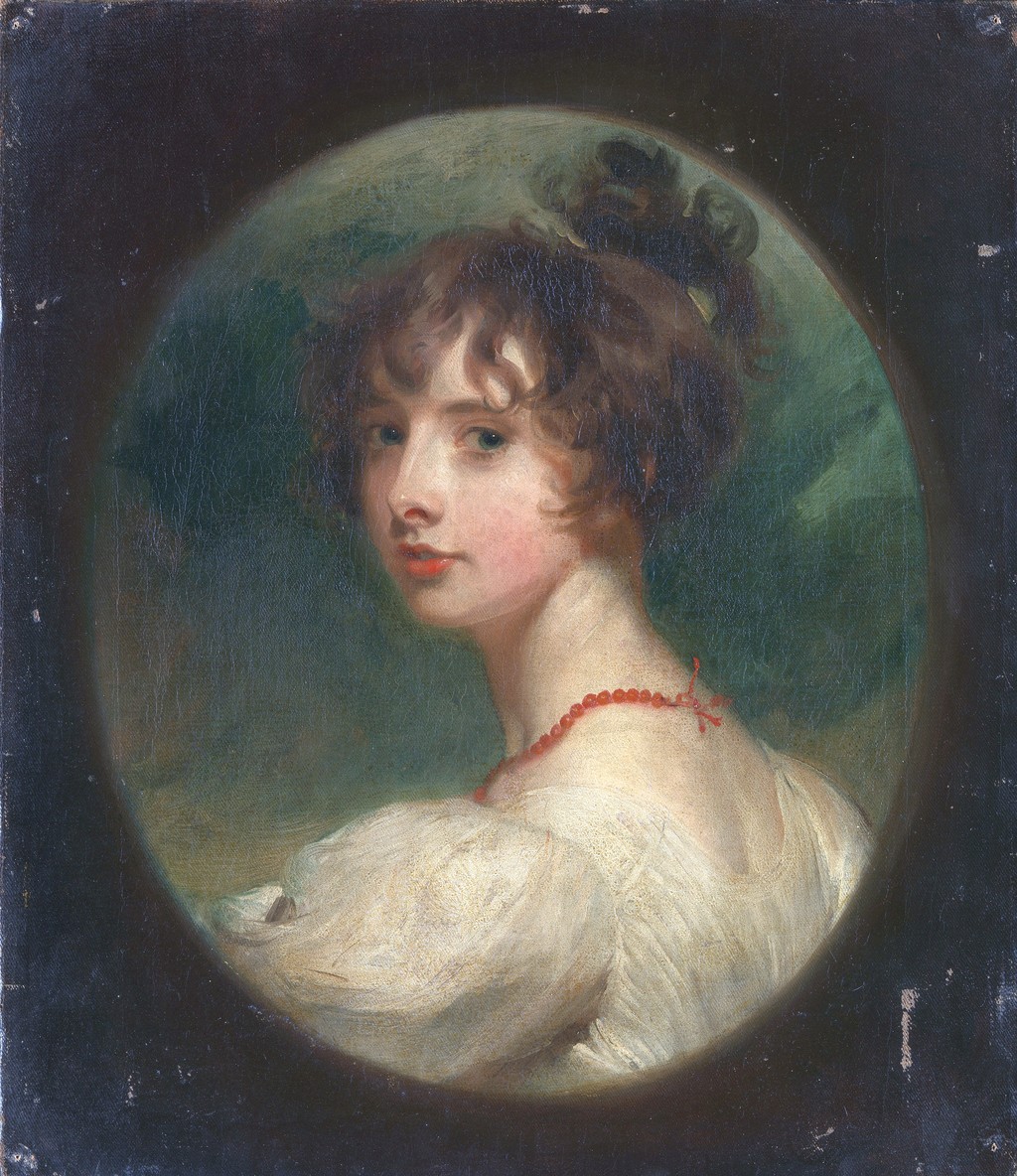 Thomas Lawrence, Portrait of the Hon. Emily Mary Lamb, 1803, oil on canvas. National Gallery, London, NG6617. Public domain reproduction via Wikimedia Commons; whole supplied oval likeness and surrounding field retained, resized.